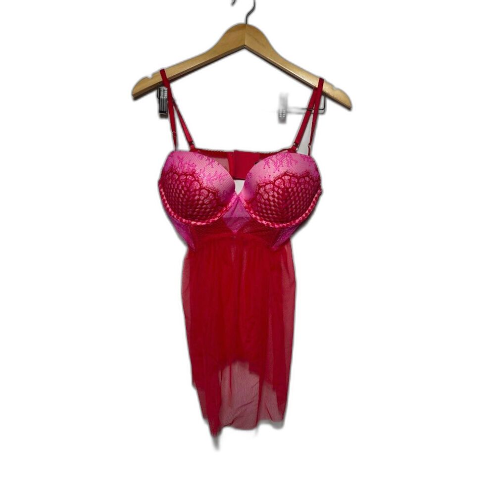 Victoria's secret Teddy Bra Women's Size 36D Pink Red Lace Valentine's Day NWOT